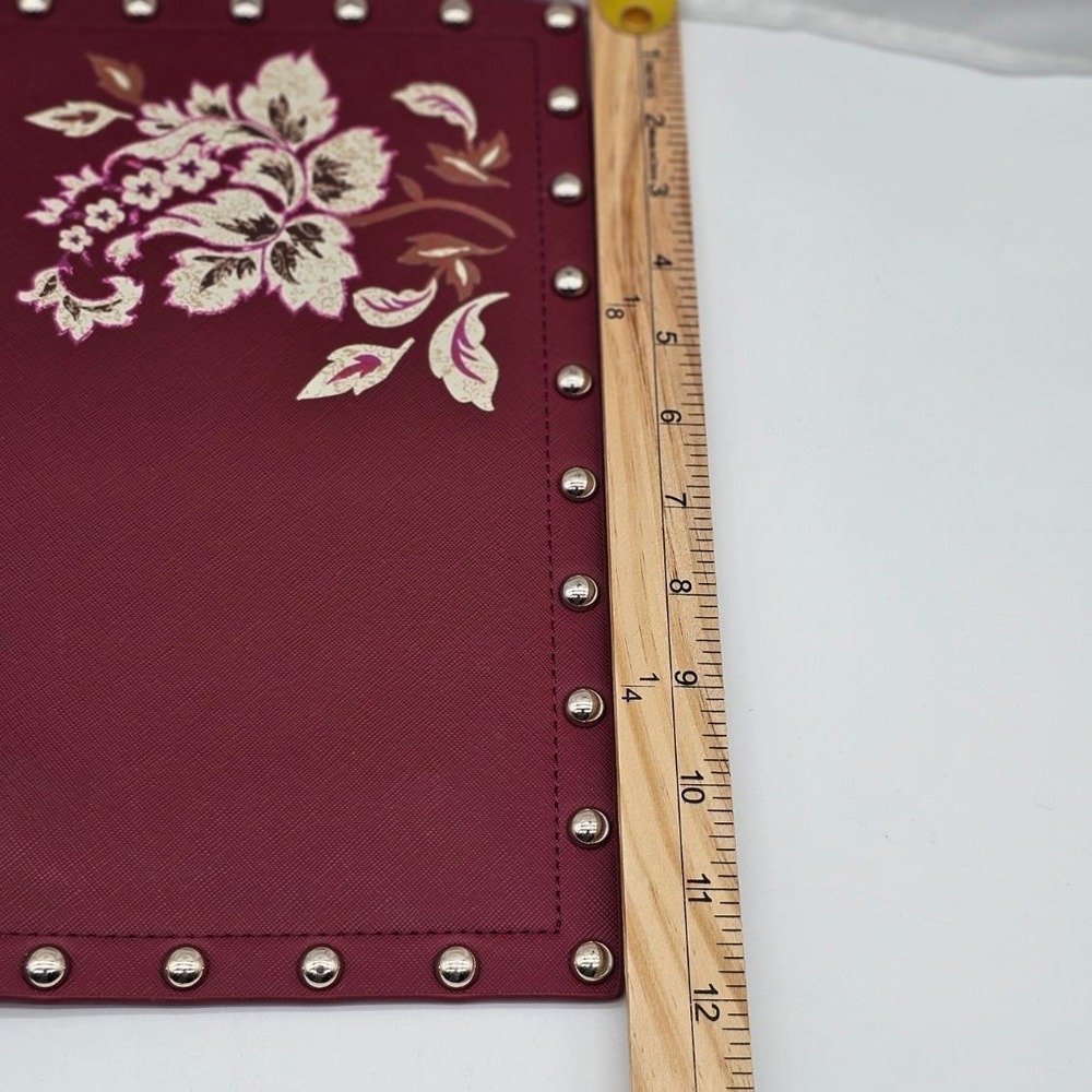 White House Black Market Maroon Clutch Zipper Studded Handbag Purse - Picture 8 of 9